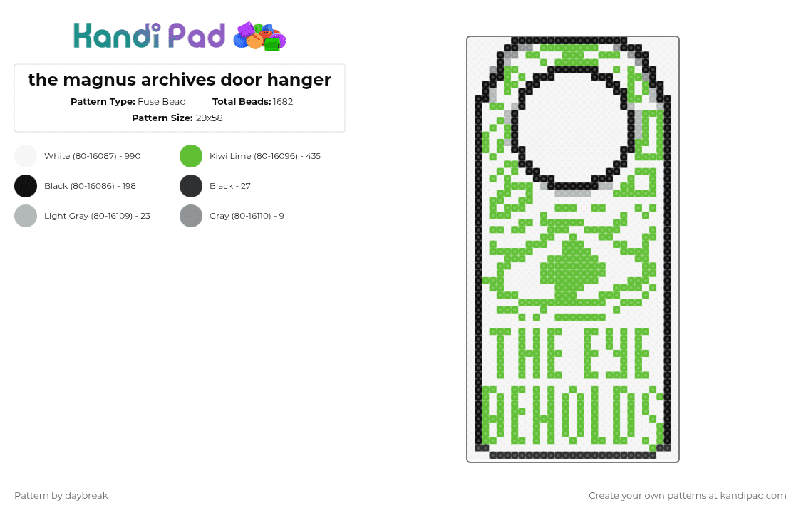 the magnus archives door hanger - Fuse Bead Pattern by daybreak on Kandi Pad - white,green,tma,magnus,magnus archives,eye,the magnus archives,fear,watcher
