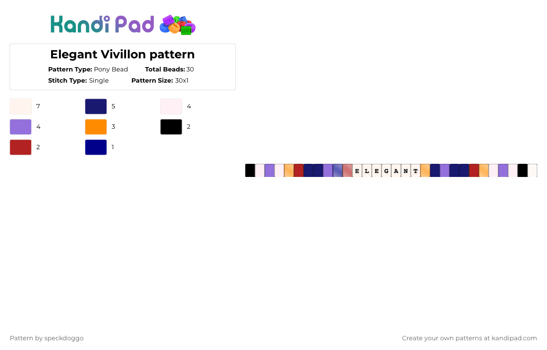 Elegant Vivillon single - Pony Bead Pattern by speckdoggo on Kandi Pad - purple,vivillon,butterfly,pokemon,elegant,single,dark blue