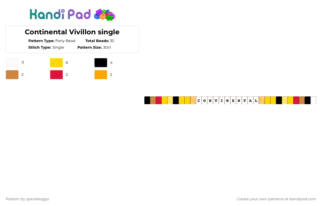 Continental Vivillon single - Pony Bead Pattern by speckdoggo on Kandi Pad - yellow,butterfly,pokemon,single,continental,vivillon