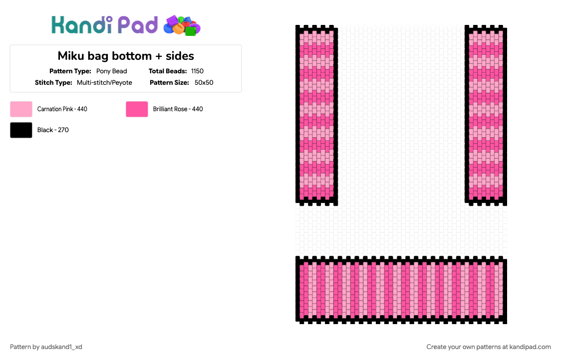 Miku bag bottom + sides - Pony Bead Pattern by audskand1_xd on Kandi Pad - bag, gaming, hatsune miku, miku, miku bag, pink