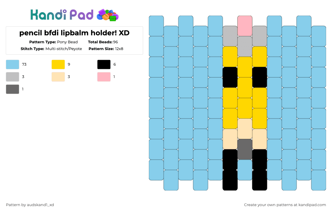 pencil bfdi lipbalm holder! XD - Pony Bead Pattern by audskand1_xd on Kandi Pad - light blue,pencil,chapstick,bfdi,bfdia,bfb,tpot,yellow,osc