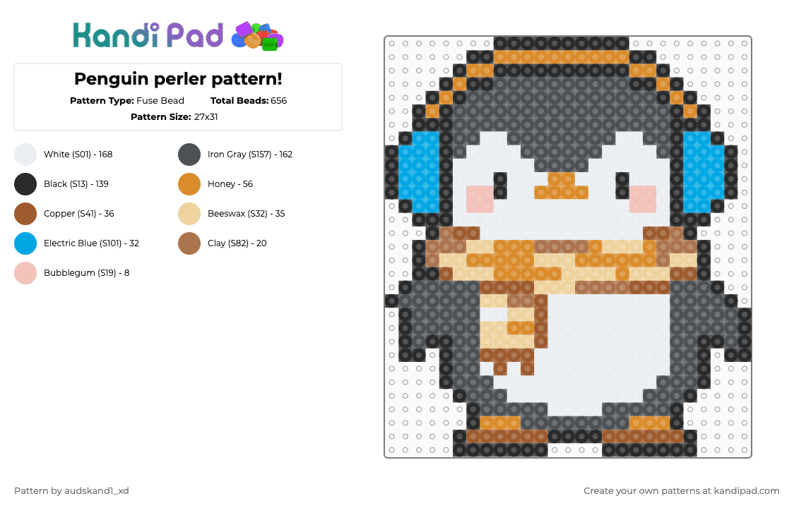 Penguin perler pattern! - Fuse Bead Pattern by audskand1_xd on Kandi Pad - purple,penguin,cute,winter,snow,animal