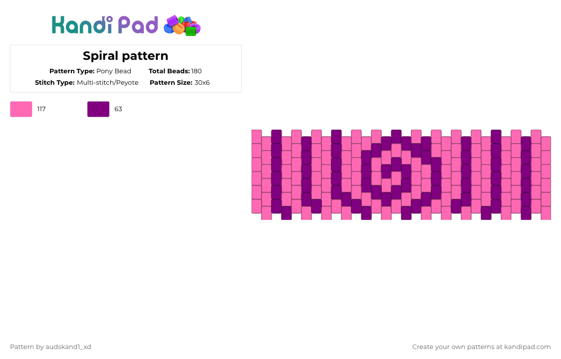 Spiral pattern - Pony Bead Pattern by audskand1_xd on Kandi Pad - pink,kandi,spiral,multistitch,candy,cuff