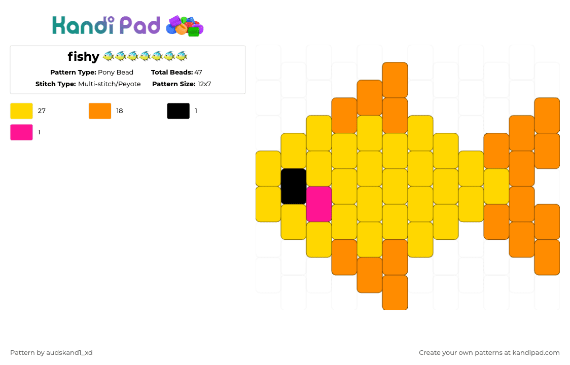 fishy 🐠🐠🐠🐠🐠🐠🐠 - Pony Bead Pattern by audskand1_xd on Kandi Pad - orange,yellow,fish,fishy,summer,keychain,kandi,ocean,sea