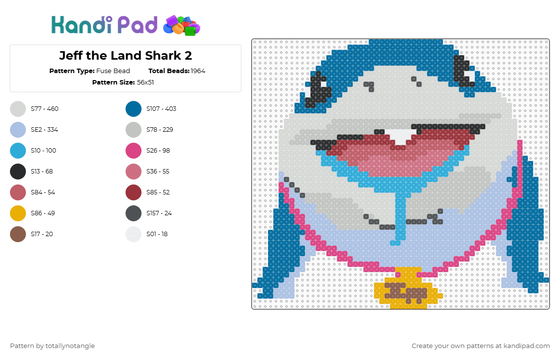 Jeff the Land Shark 2 - Fuse Bead Pattern by totallynotangle on Kandi Pad - blue,beige,light blue