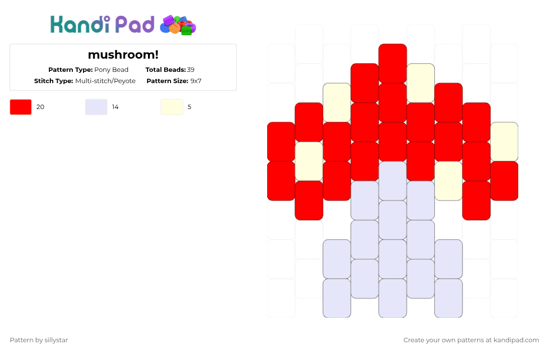 mushroom! - Pony Bead Pattern by sillystar on Kandi Pad - white,red,cotdfairycore