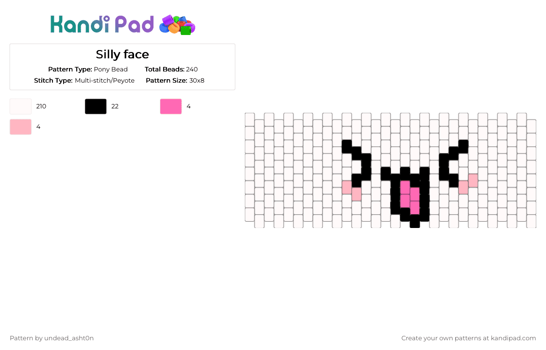 Silly face - Pony Bead Pattern by undead_asht0n on Kandi Pad - white,cotdexcitement