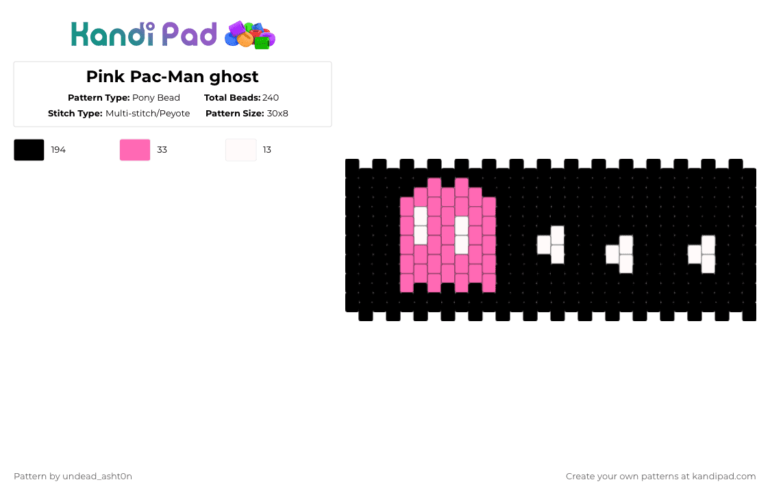 Pink Pac-Man ghost - Pony Bead Pattern by undead_asht0n on Kandi Pad - black,pink,white