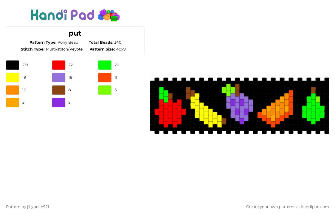 put - Pony Bead Pattern by jillybean921 on Kandi Pad - black,green,red