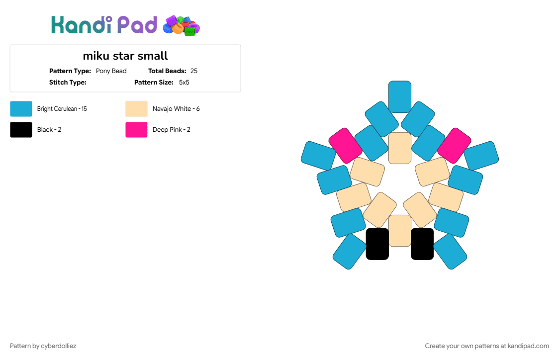 miku star small - Pony Bead Pattern by cyberdolliez on Kandi Pad - beige, light blue
