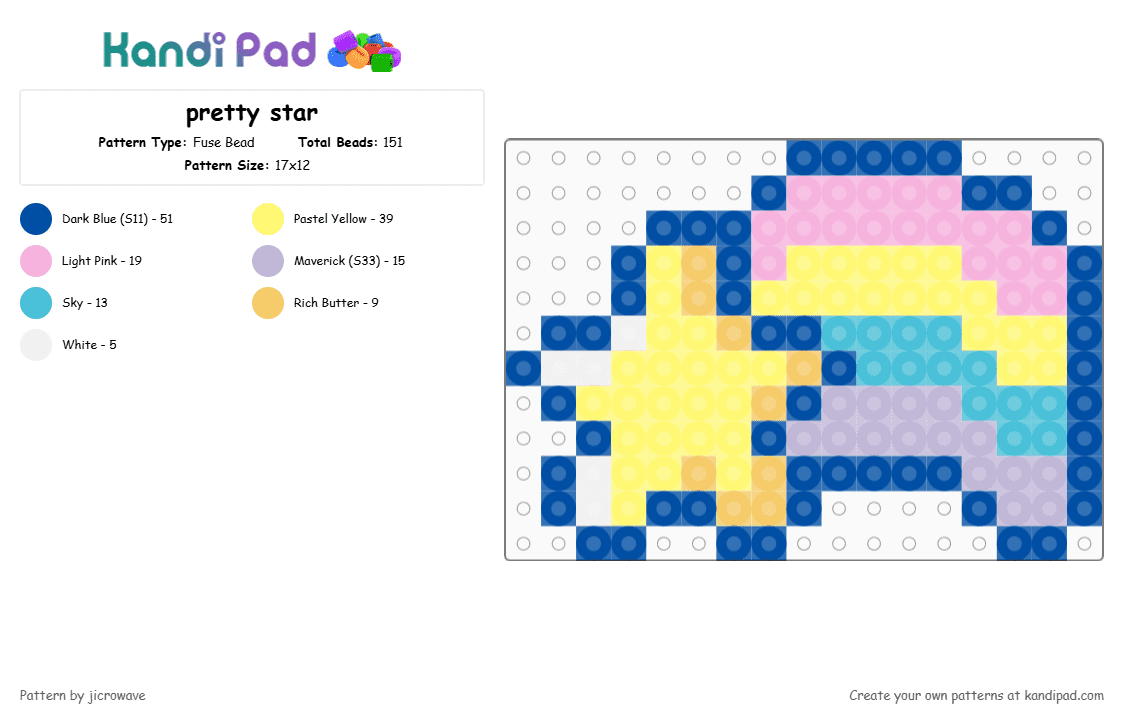Pastel Shooting Star - Fuse Bead Pattern by jicrowave on Kandi Pad - yellow,blue