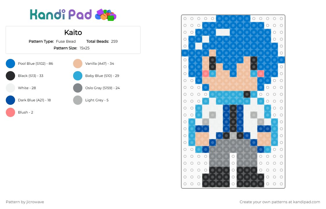 Kaito - Fuse Bead Pattern by jicrowave on Kandi Pad - blue,beige,vocaloid,pjsk,perler,kaito