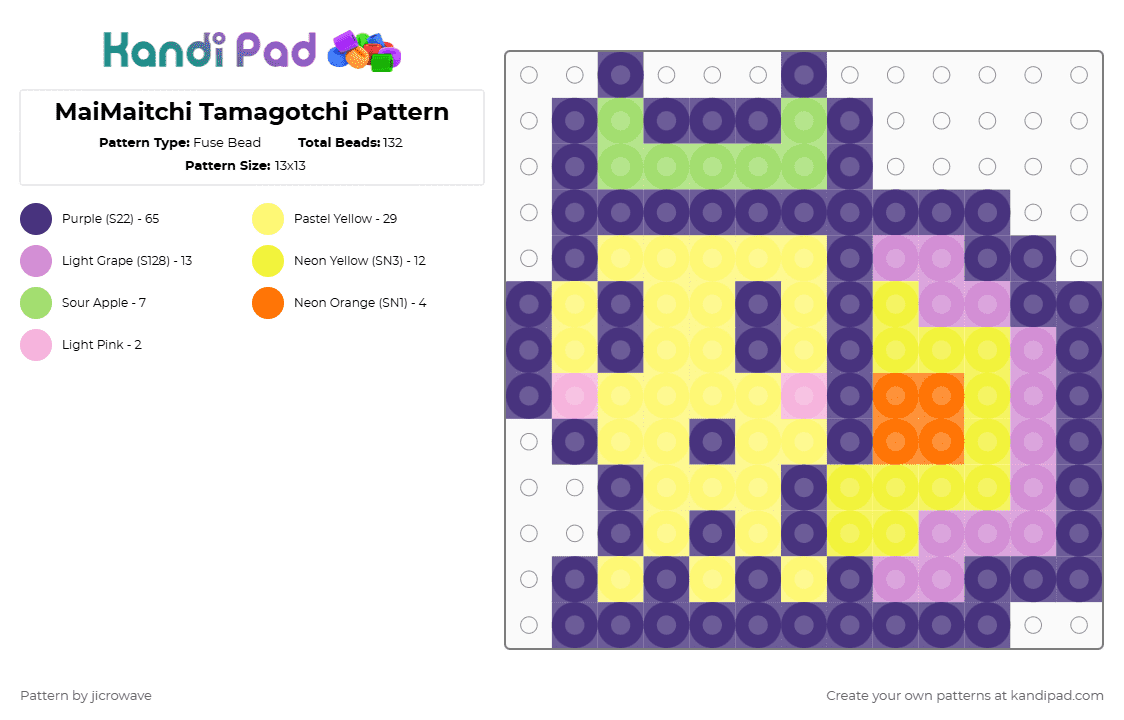 MaiMaitchi Tamagotchi Pattern - Fuse Bead Pattern by jicrowave on Kandi Pad - purple,yellow