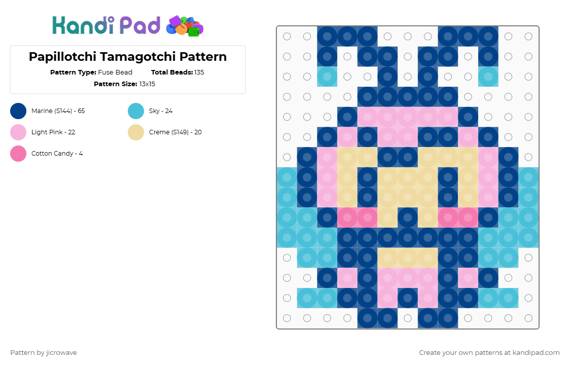 Papillotchi Tamagotchi Pattern - Fuse Bead Pattern by jicrowave on Kandi Pad - blue