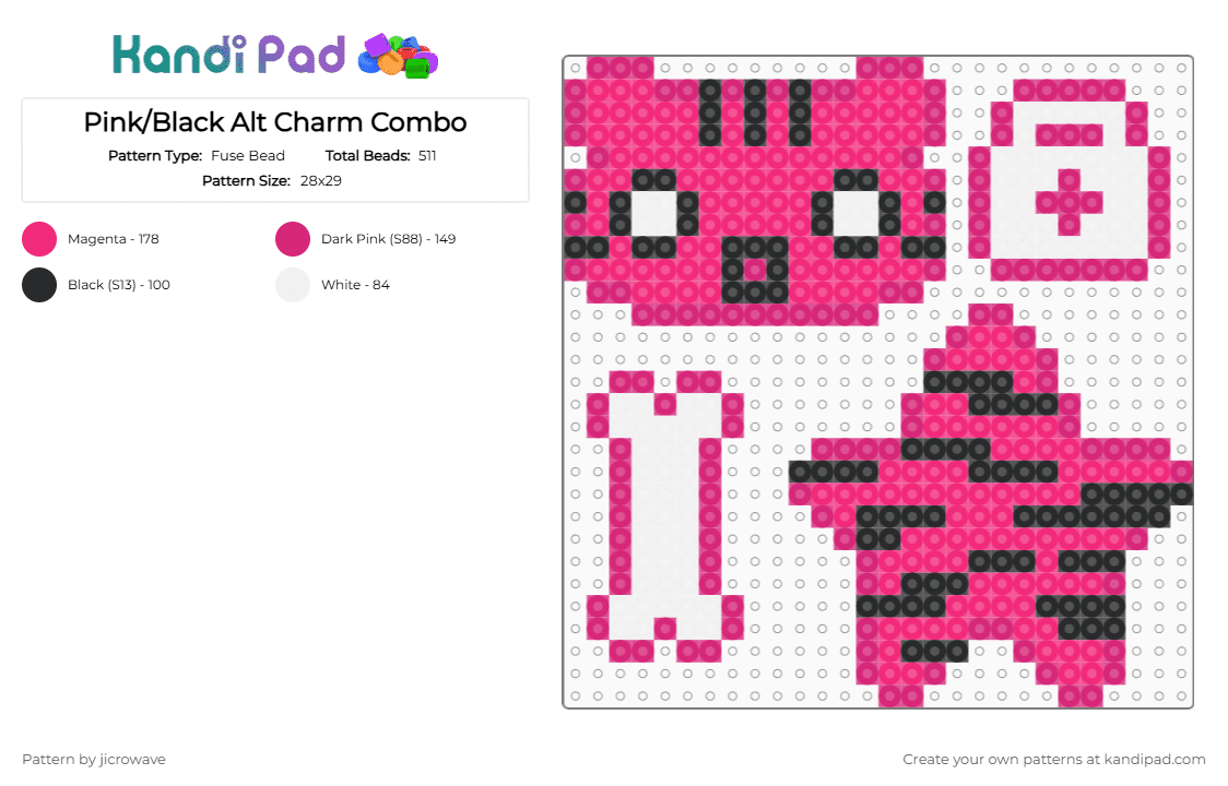 Pink/Black Alt Charm Combo - Fuse Bead Pattern by jicrowave on Kandi Pad - pink,alt,scene,black