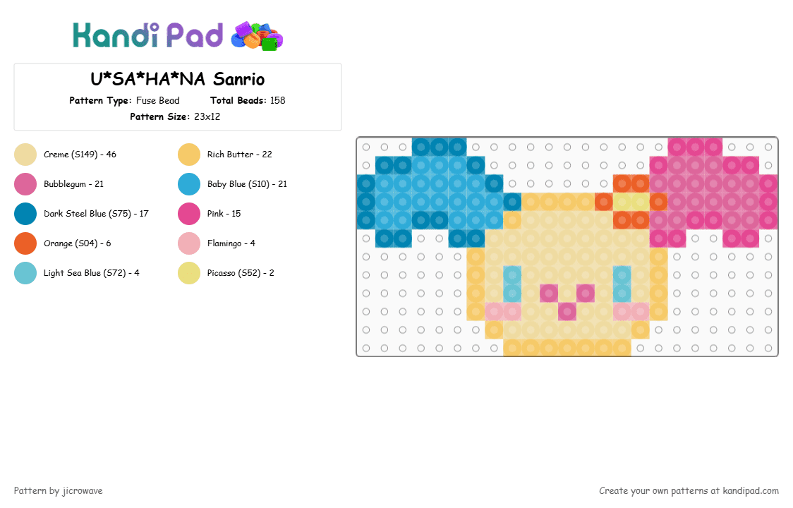 U*SA*HA*NA Sanrio - Fuse Bead Pattern by jicrowave on Kandi Pad - beige,light blue,pink