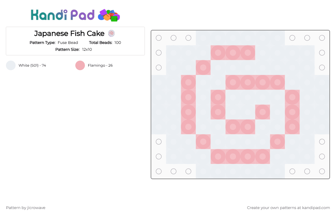 Japanese Fish Cake 🍥 - Fuse Bead Pattern by jicrowave on Kandi Pad - white,beige,food,pink,perler,japan