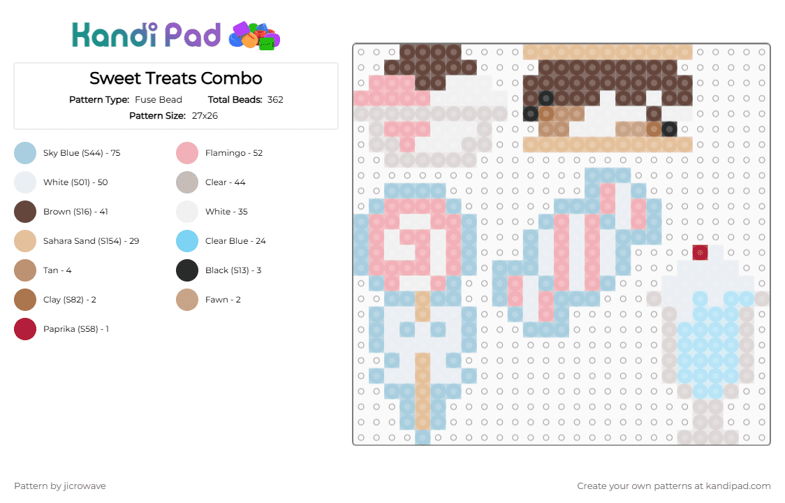 Sweet Treats Combo - Fuse Bead Pattern by jicrowave on Kandi Pad - beige,light blue,desserts,cute,clear,blue,pink,ice cream