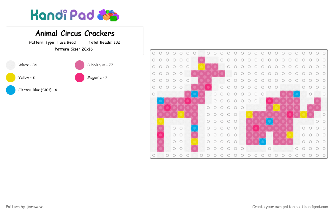 Animal Circus Crackers - Fuse Bead Pattern by jicrowave on Kandi Pad - pink