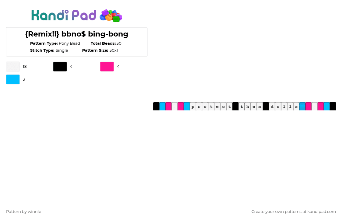 {Remix!!} bbno$ bing-bong - Pony Bead Pattern by mattie on Kandi Pad - white,light blue,pink