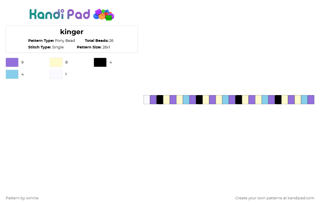 kinger - Pony Bead Pattern by mattie on Kandi Pad - purple,yellow