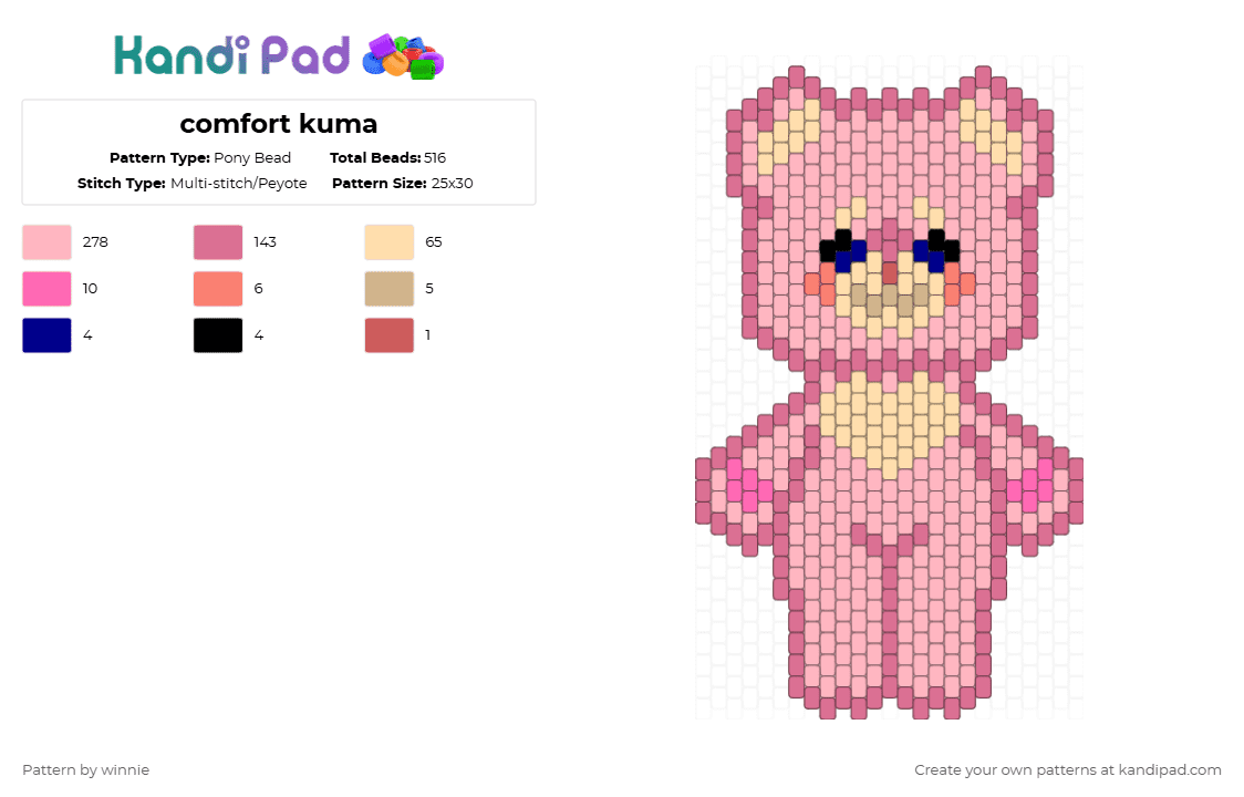 comfort kuma - Pony Bead Pattern by mattie on Kandi Pad - pink