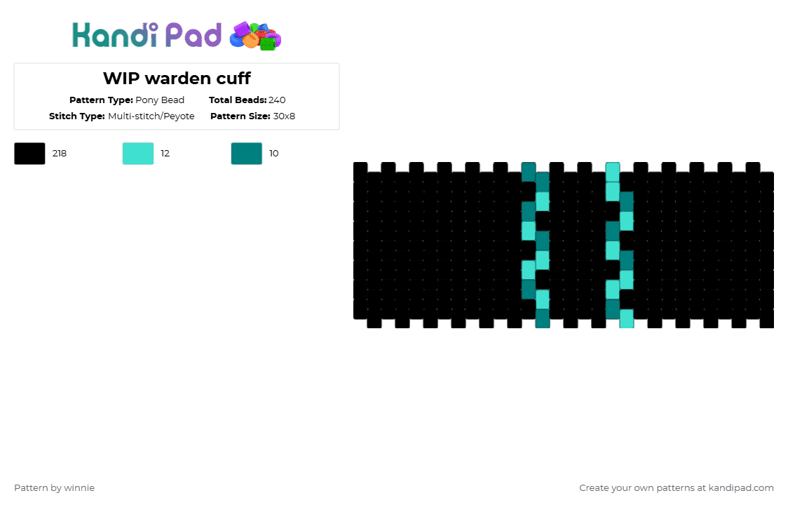 WIP warden cuff - Pony Bead Pattern by mattie on Kandi Pad - black,teal,light blue