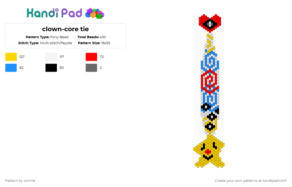 clown-core tie - Pony Bead Pattern by mattie on Kandi Pad - red,yellow,light blue,tie,clown,star,kandi