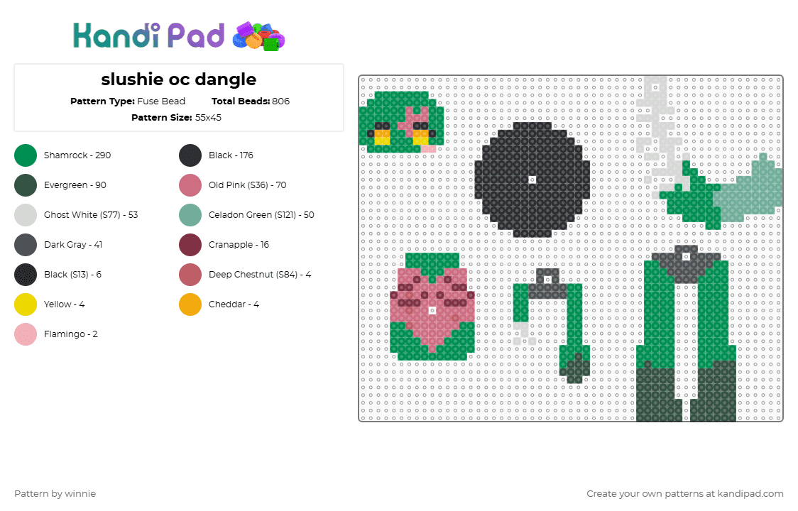slushie oc dangle - Fuse Bead Pattern by mattie on Kandi Pad - green,gray,pink