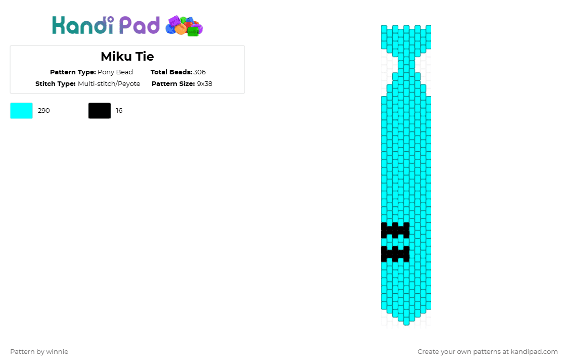 Miku Tie - Pony Bead Pattern by mattie on Kandi Pad - light blue
