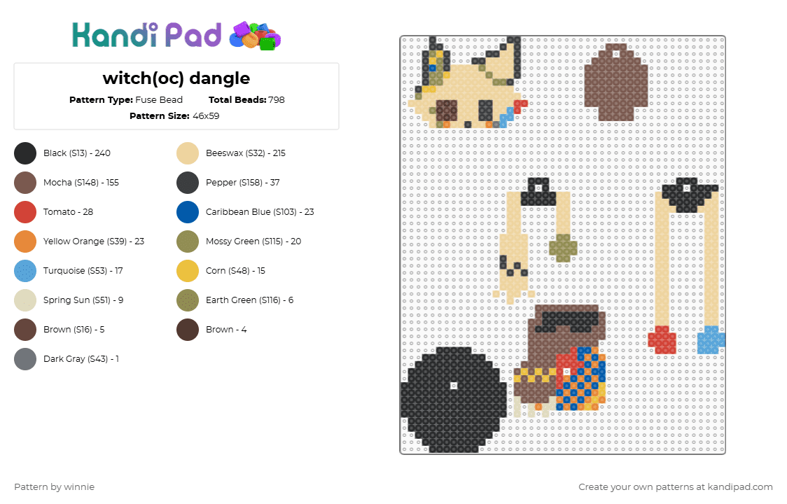 witch oc dangle - Fuse Bead Pattern by mattie on Kandi Pad - beige,tan