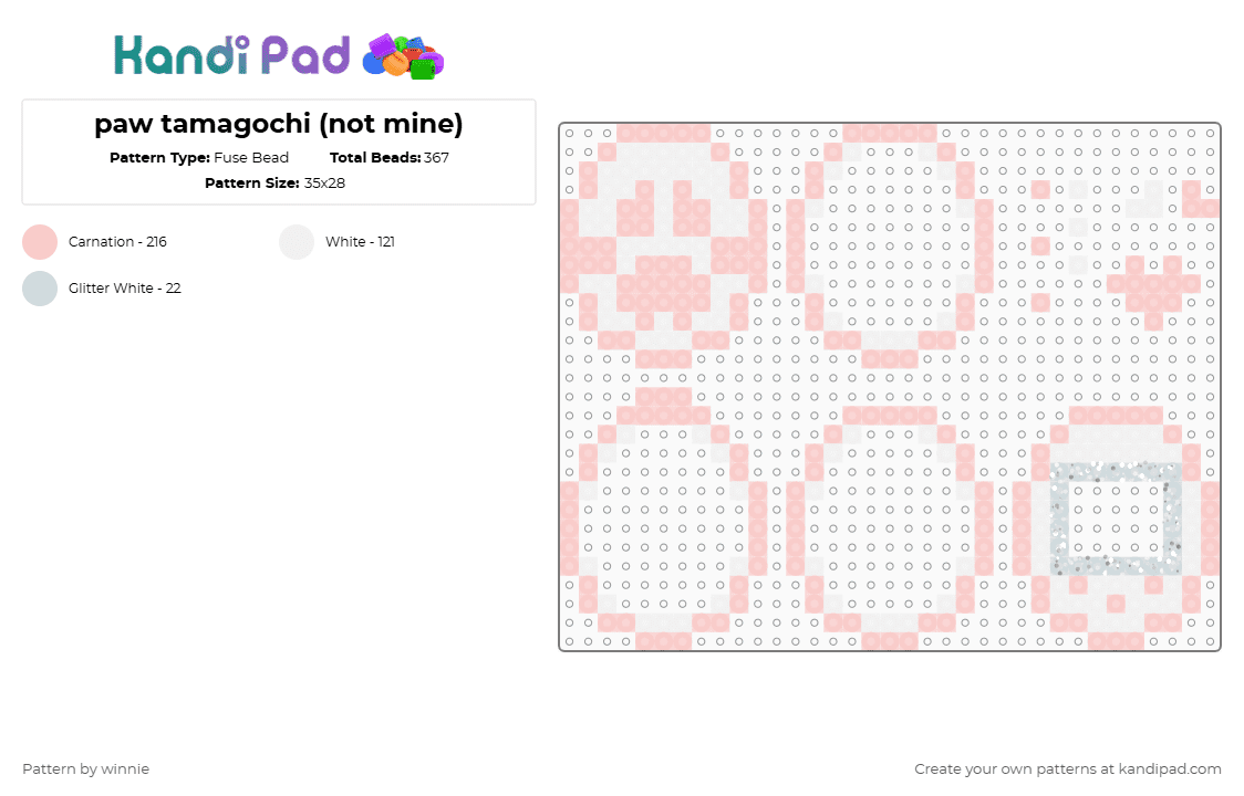 paw tamagochi (not mine) - Fuse Bead Pattern by mattie on Kandi Pad - beige,white