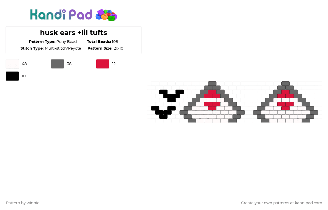 husk ears +lil tufts - Pony Bead Pattern by mattie on Kandi Pad - gray,husk,hh,hazbin hotel
