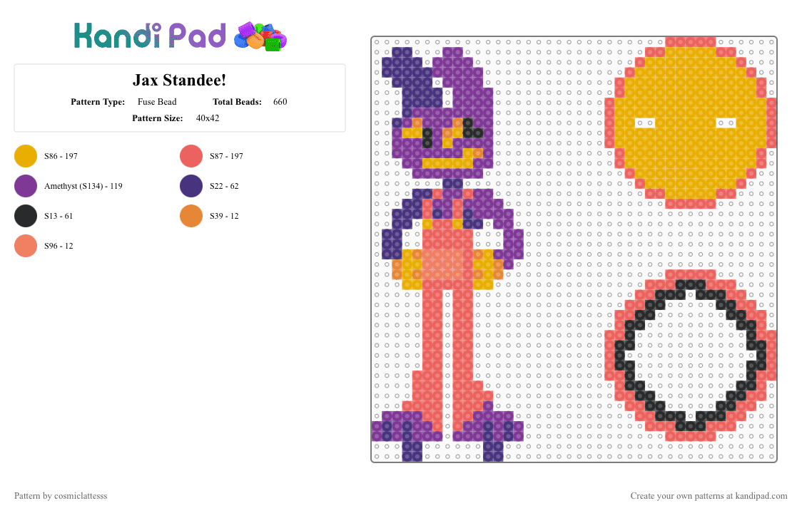 Jax Standee! - Fuse Bead Pattern by cosmiclattesss on Kandi Pad - orange,red,jax,tadc,circus,bunny,standee,the amazing digital circus,amazing digital circus