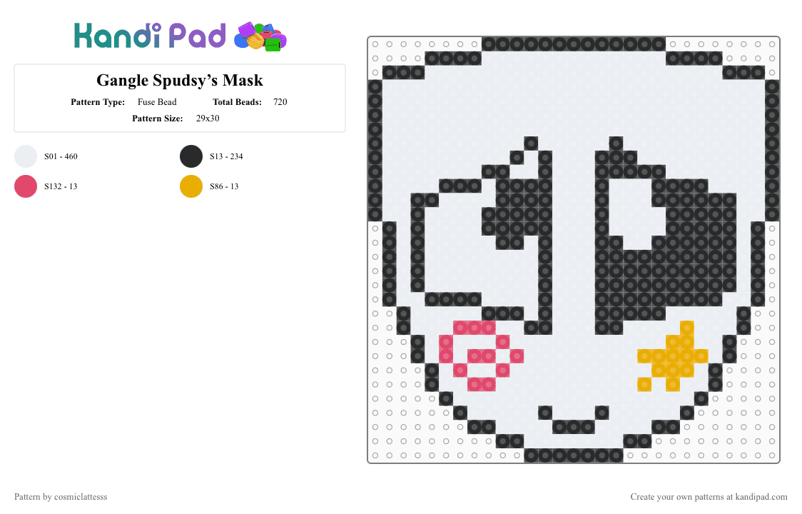 Gangle Spudsy’s Mask - Fuse Bead Pattern by cosmiclattesss on Kandi Pad - white,red,orange,gangle,tadc,the amazing digital circus,spudsys,mask