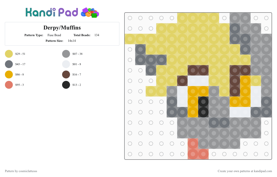 Derpy/Muffins - Fuse Bead Pattern by cosmiclattesss on Kandi Pad - yellow,gray,derpy hooves,derpy,mlp,my little pony,muffins,muffins mlp,bubbles,derpy mlp