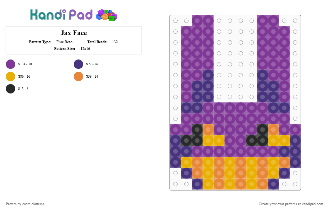 Jax Face - Fuse Bead Pattern by cosmiclattesss on Kandi Pad - pink,jax,tadc,the amazing digital circus,amazing digital circus,rabbit