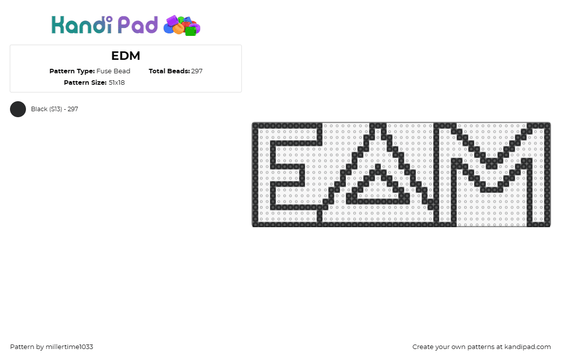 EDM - Fuse Bead Pattern by millertime1033 on Kandi Pad - edm,text,outline,delta,music,electronic,beat,creations,black