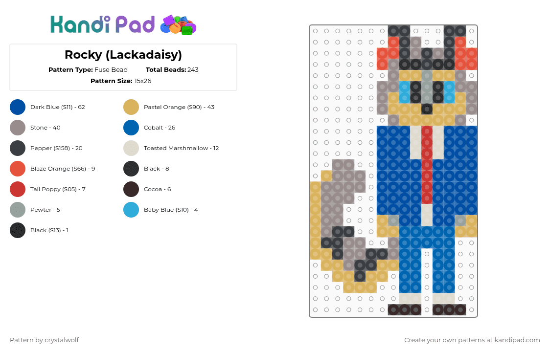 Rocky (Lackadaisy) - Fuse Bead Pattern by deleted_user_691212 on Kandi Pad - orange,gray,blue