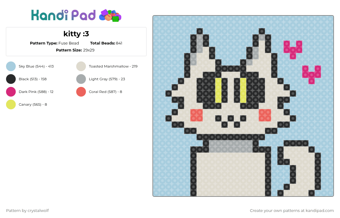 kitty :3 - Fuse Bead Pattern by deleted_user_691212 on Kandi Pad - beige,light blue