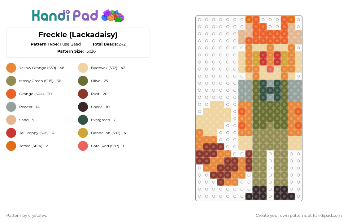 Freckle (Lackadaisy) - Fuse Bead Pattern by deleted_user_691212 on Kandi Pad - beige,orange,gold