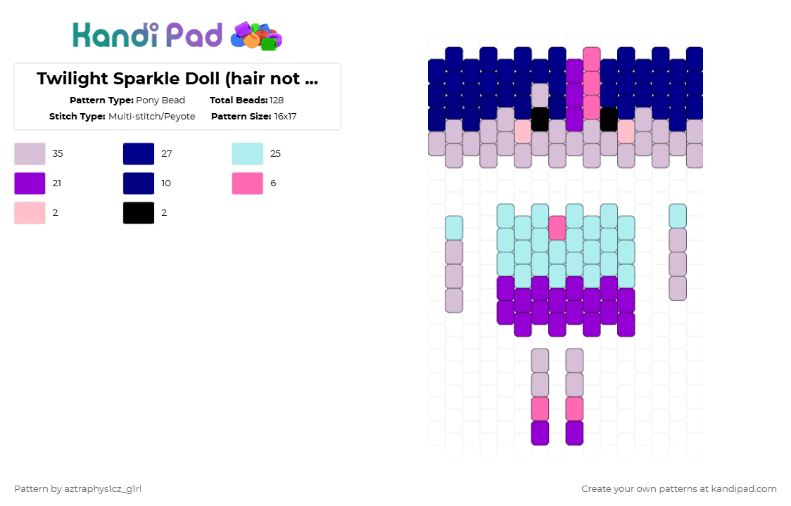 Twilight Sparkle Doll (hair not rlly figured out yet) - Pony Bead Pattern by aztraphys1cz_g1rl on Kandi Pad - pink,purple