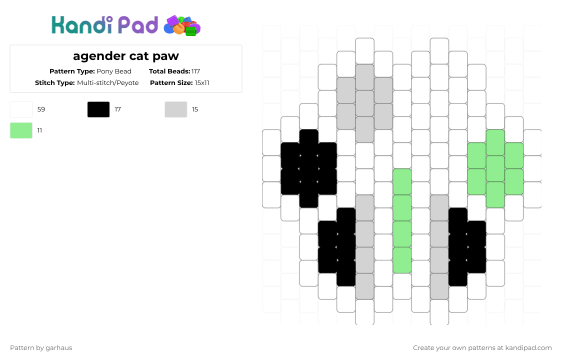 agender cat paw - Pony Bead Pattern by garhaus on Kandi Pad - white