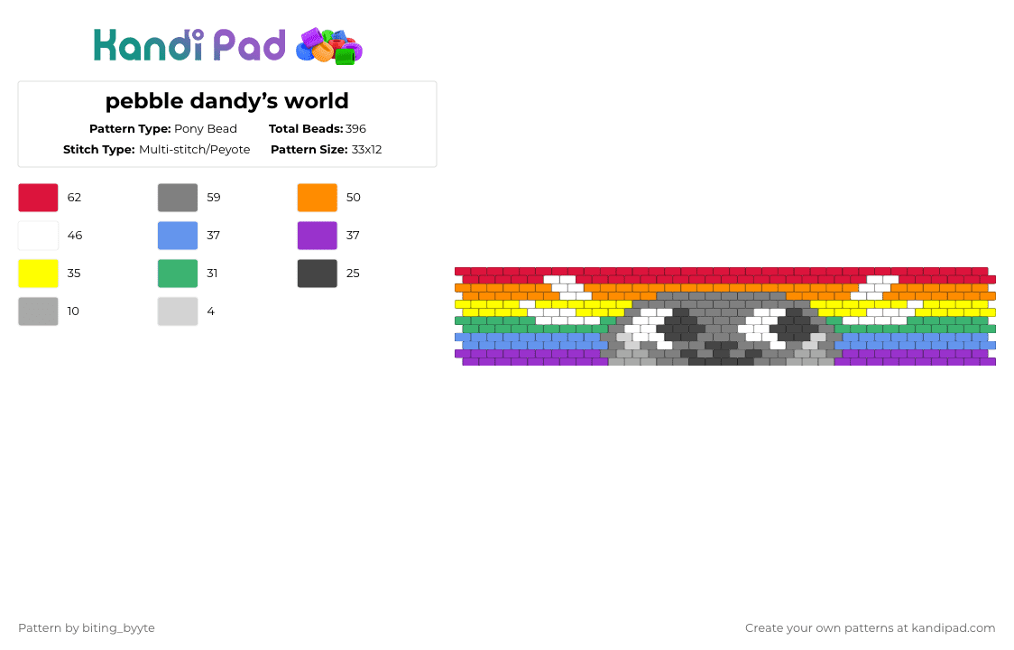 pebble dandy’s world - Pony Bead Pattern by biting_byyte on Kandi Pad - red,gray,purple,colorful