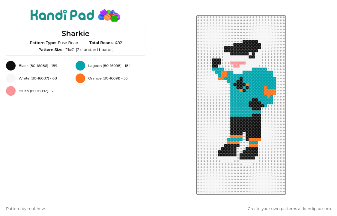 Sharkie - Fuse Bead Pattern by moffhew on Kandi Pad - sharkie,mascot,san jose sharks,hockey,sports,team spirit,enthusiasts,athletic,teal