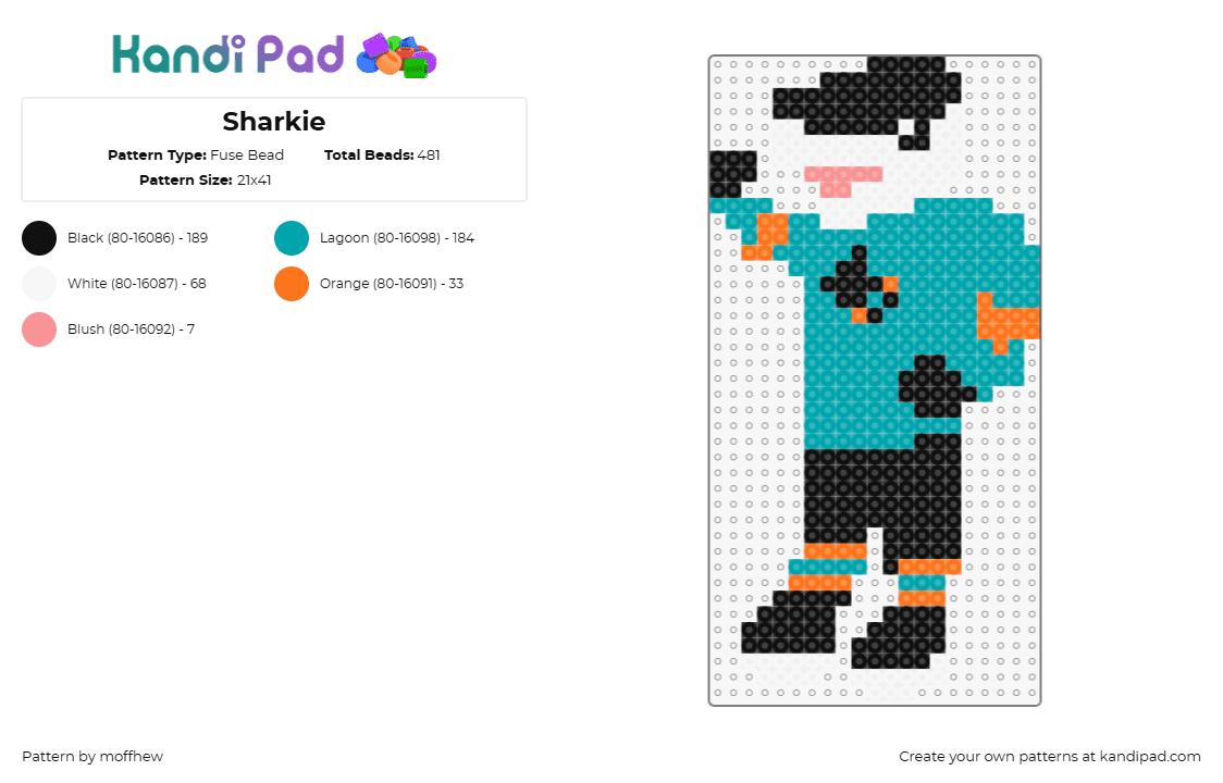 Sharkie - Fuse Bead Pattern by moffhew on Kandi Pad - sharkie,mascot,san jose sharks,hockey,sports,team spirit,athletic,teal