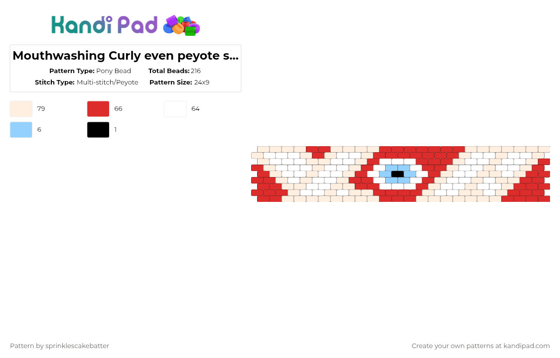 Mouthwashing Curly even peyote stitch? - Pony Bead Pattern by sprinklescakebatter on Kandi Pad - white,red