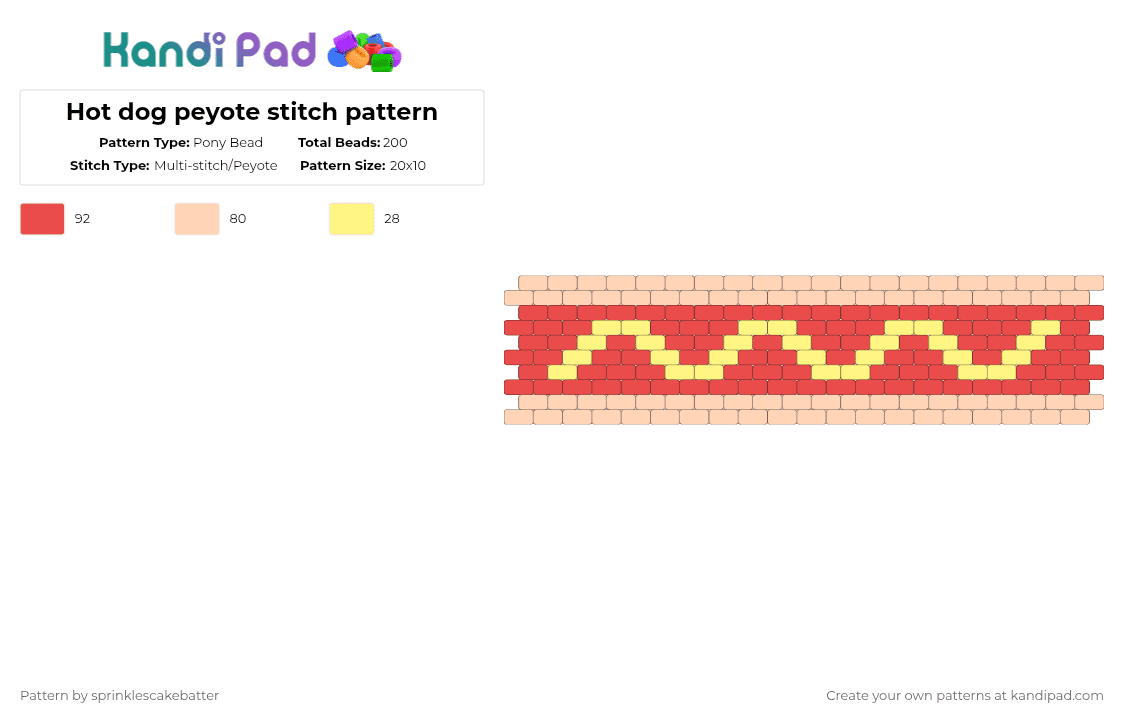 Hot dog peyote stitch pattern - Pony Bead Pattern by sprinklescakebatter on Kandi Pad - beige,red