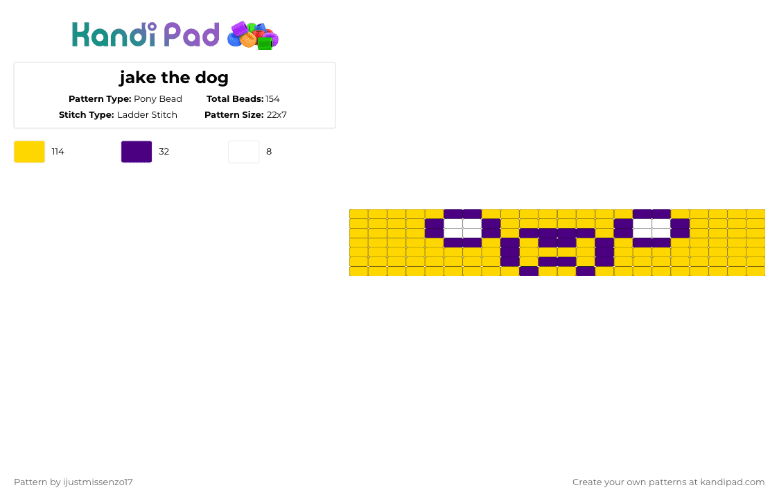 jake the dog - Pony Bead Pattern by ijustmissenzo17 on Kandi Pad - yellow