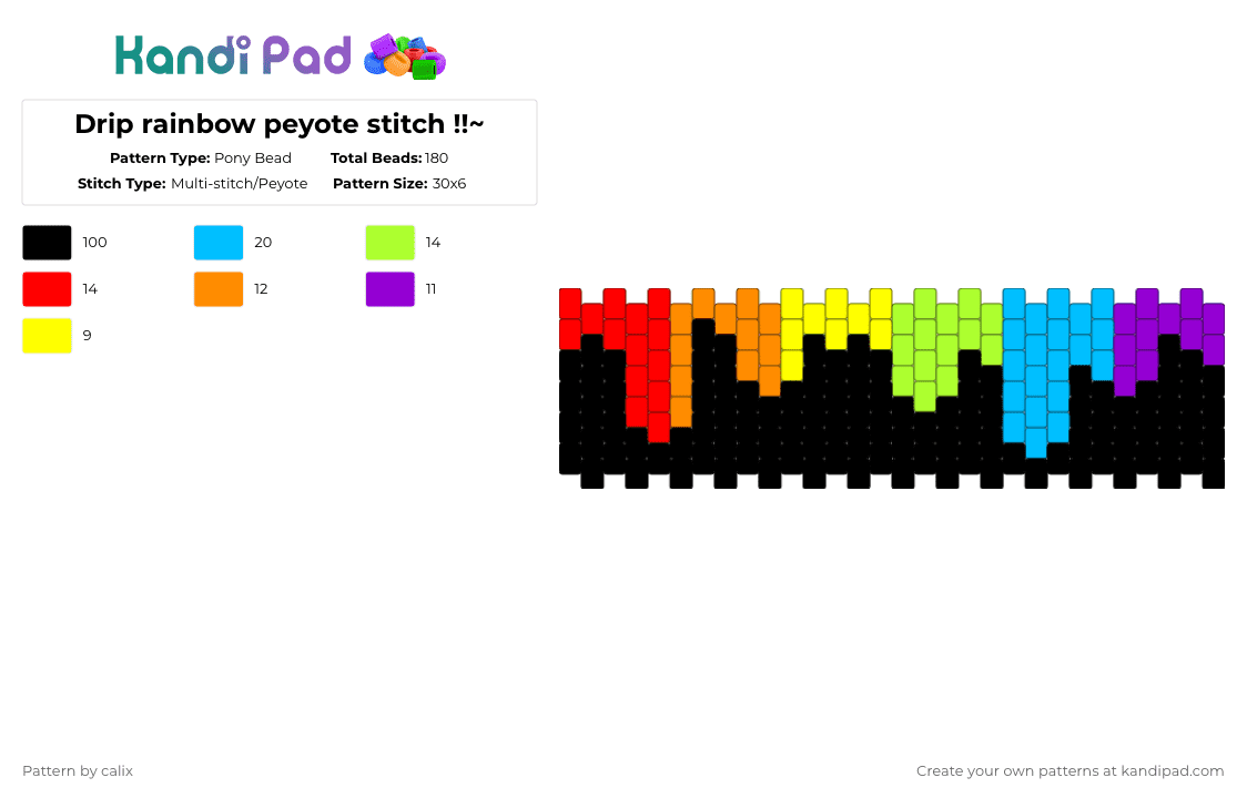 Drip rainbow peyote stitch !!~ - Pony Bead Pattern by calix on Kandi Pad - black,light blue,green,red